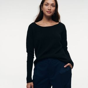 NAADAM 100% Cashmere Black Rolled Hem Boatneck Sweater Ribbed Cuffs M